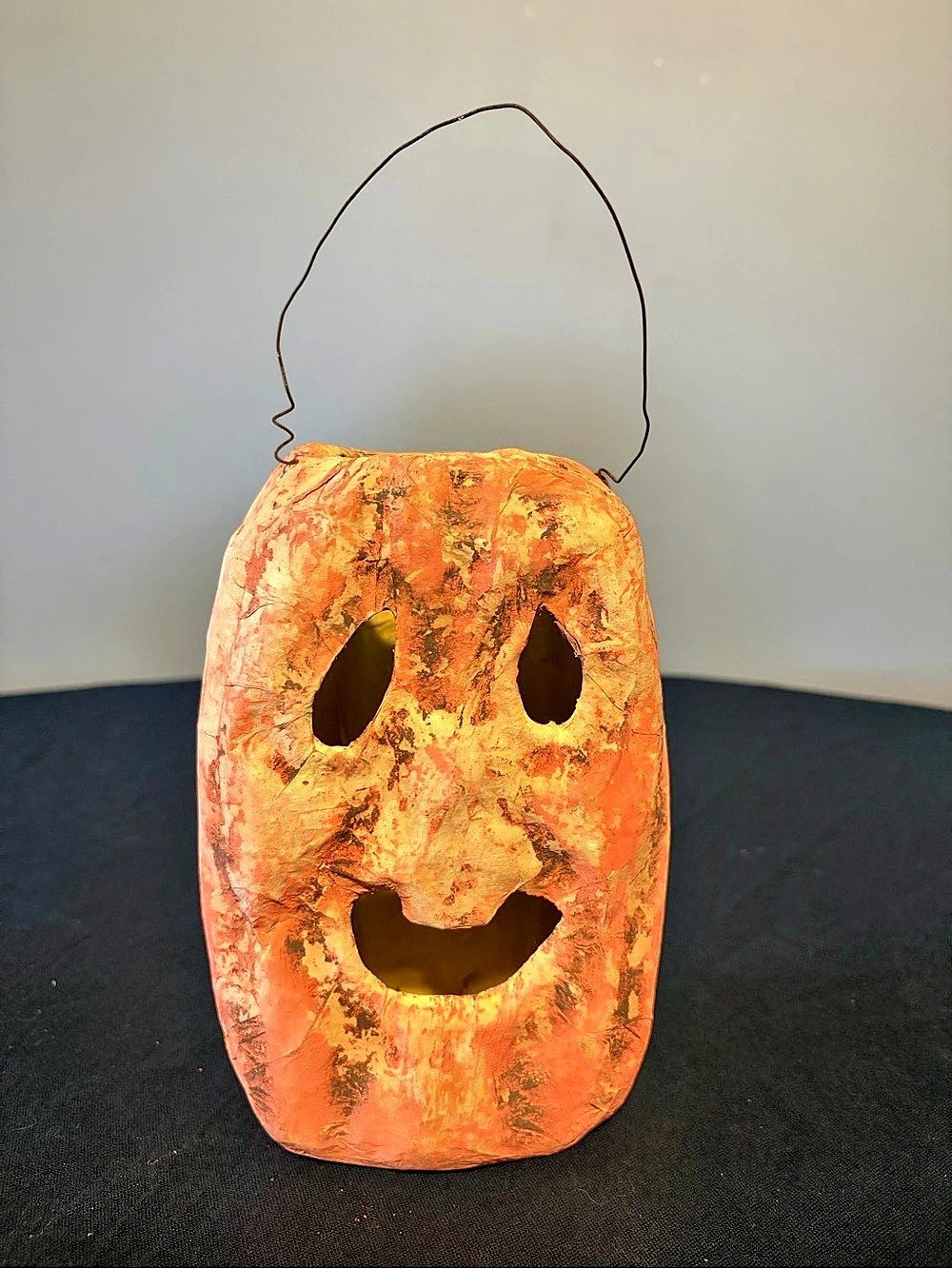 Vintage Style Halloween Paper Mache Jack-O-Lantern Pumpkin Candy Bucket 1990’s.